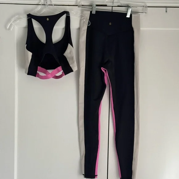 Spiritual Gangster Black White and Pink Women's Sports Bra and Leggings Set - Picture 2 of 6